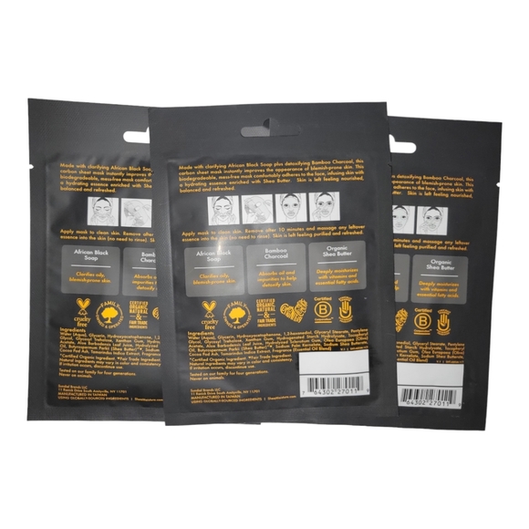 Shea Moisture Bamboo Charcoal Detoxifying Carbon Sheet Mask 3 - 1 COUNT PACKS - Picture 2 of 2